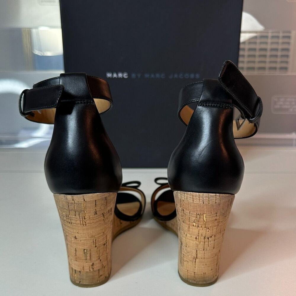 Marc by Marc Jacobs Black Leather & Cork Wedge Ankle Strap Sandals Silver 7.5 - Picture 8 of 11